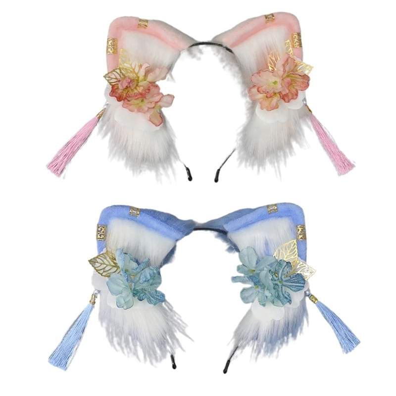 

Рождественская вечеринка, повязка на голову с кошачьими ушками и стереоцветком, повязка для косплея в стиле панк для девочек