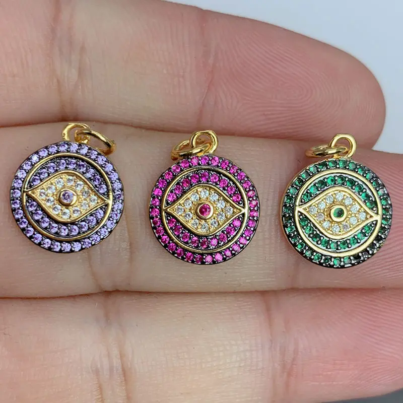 

Classic Round Zircon Crystal Evil Eye Pendants Lucky Turkish Charms For Jewelry Making Women Necklace Handmade Accessories