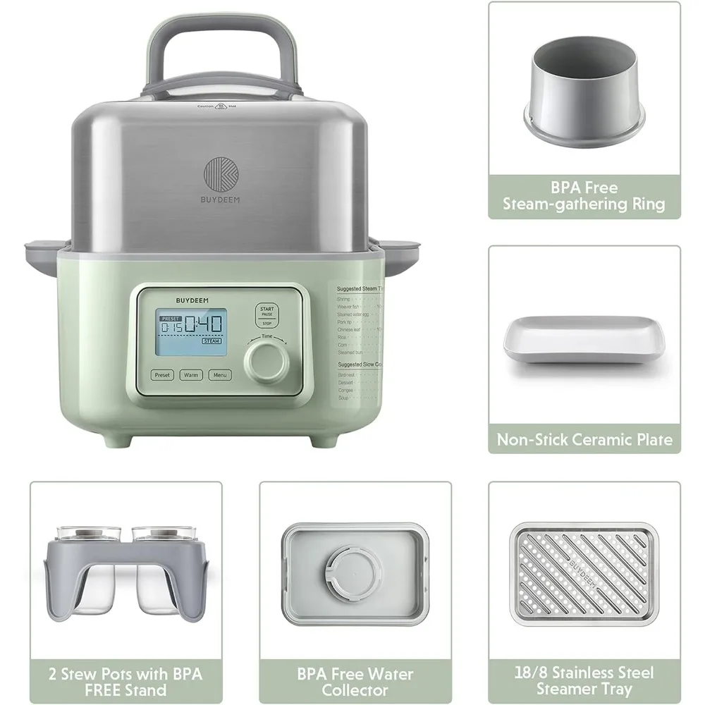 5-Quart Electric Food Steamer for Cooking, One Touch Vegetable Steamer, Digital Multifunctional Steamer