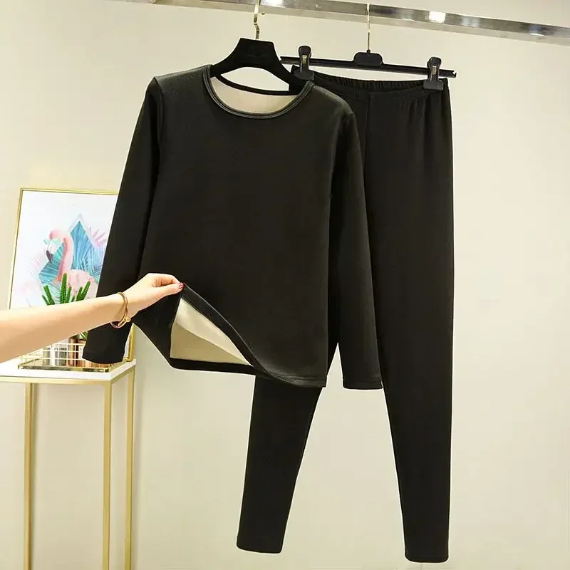 Thermal Underwear Female Winter Heating Padded and Thickened Bottoming Shirt Bottoming Pants Inside Out Home Wear Two-piece Set, Thermal Underwear Sets