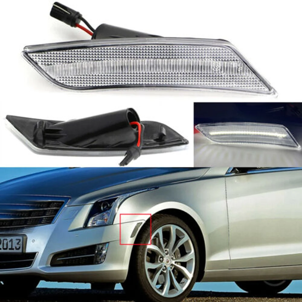 2Pcs Front LED Side Marker Lights For Cadillac ATS 2013-2017 XT5 2017 Clear Lens