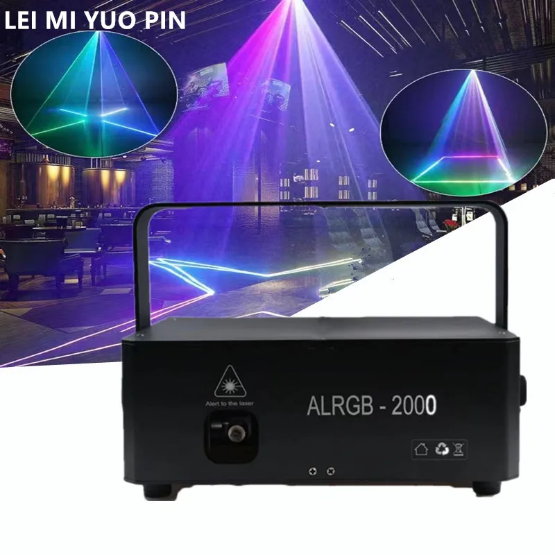 2000mw RGB Laser Beam Line Scanner Projector DJ Disco Stage Lighting Effect Dance Party Wedding Holiday Bar Club DMX Lights