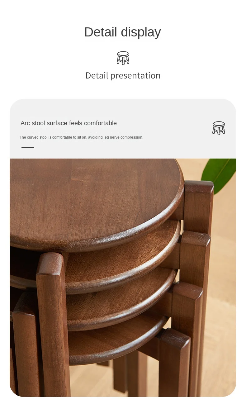 Dining Table Stool Household Solid Wood Living Room Dining Room Stackable Modern Simple Square Round Rubber Wood Drop-shipping