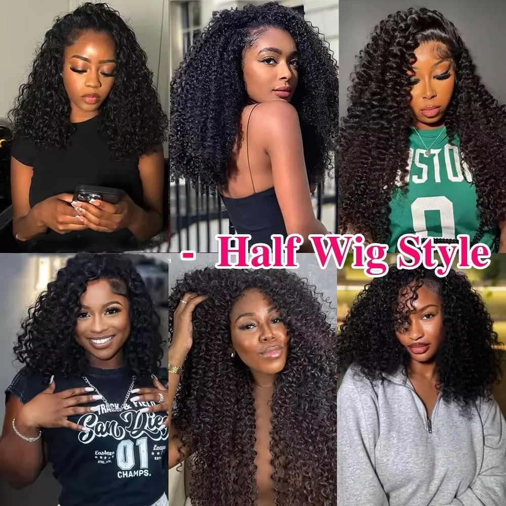 3-in-1 200% Dichte Kinky Curly Halbperücke mit Kordelzug, kleberlose Perücke aus Echthaar, unsichtbare Haarlinie, anfängerfreundlich für Frauen – Detail 9