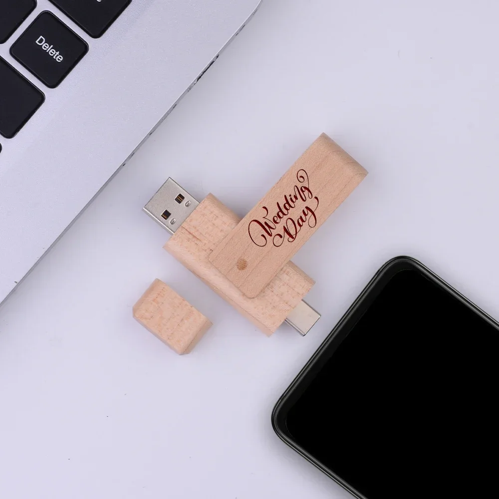 Disco u Capacidade Real 128gb Usb Tipo-c Caneta em 64gb 32gb 16gb Cartão de Memória Rotativo Madeira Maple 10 Pcs por Lote - Imagem 3