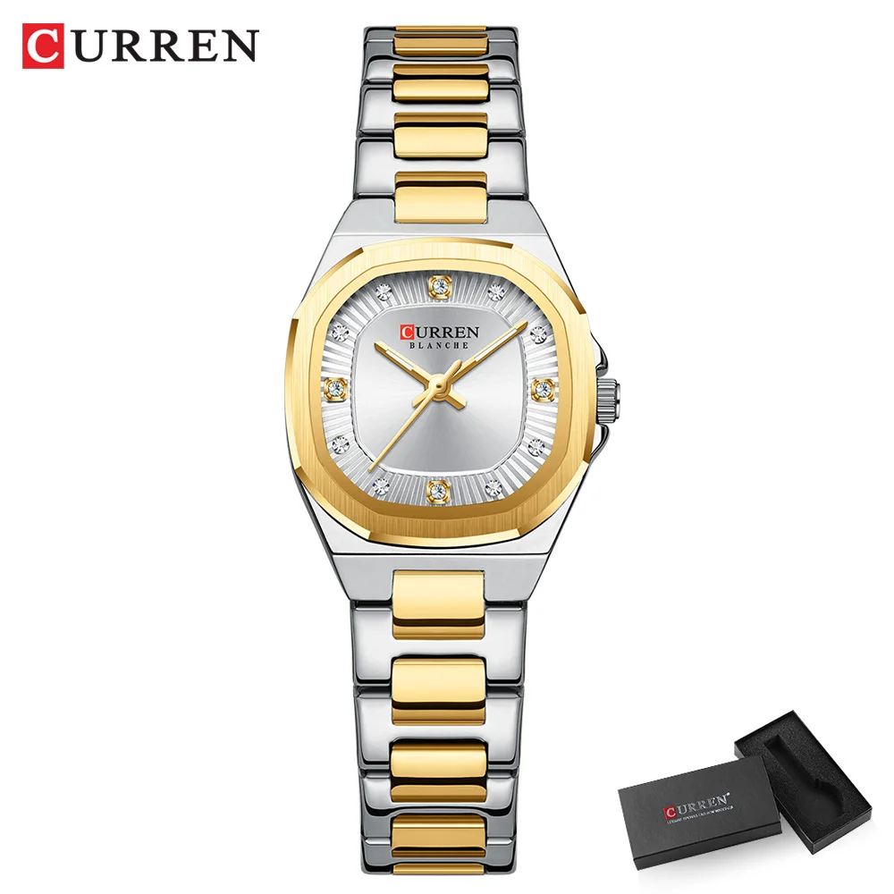 Elegant Gold Women's Watch with Diamond Accents and Stylish Stainless Steel Band, Includes Gift Box
