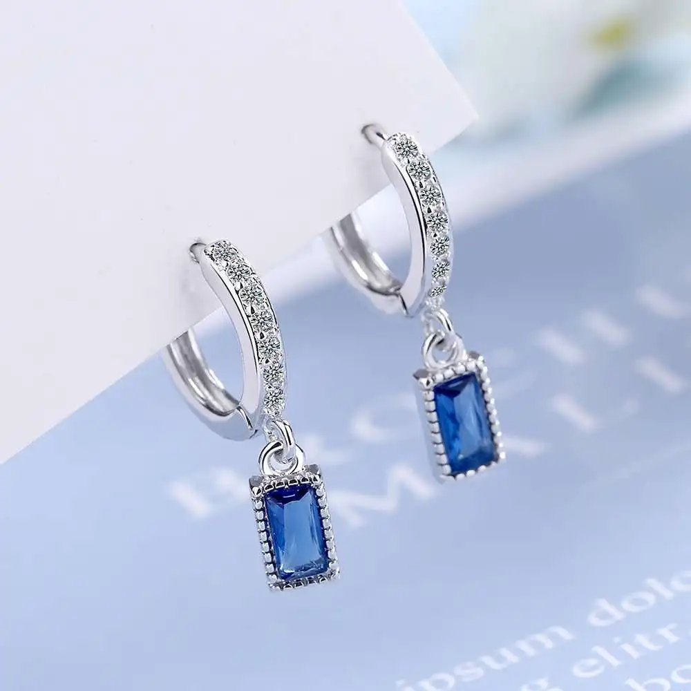 

Модные квадратные серьги из стерлингового серебра 925 пробы с синими кристаллами, женские серьги в минималистичном французском стиле, роскошные серьги