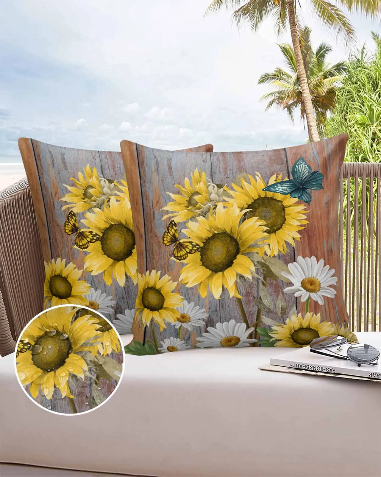 

2/4 Pcs Sunflower Butterfly Watercolor Flower Pillowcase Waterproof Bedroom Living Room Sofa Cushion Cover Holiday Pillowcase