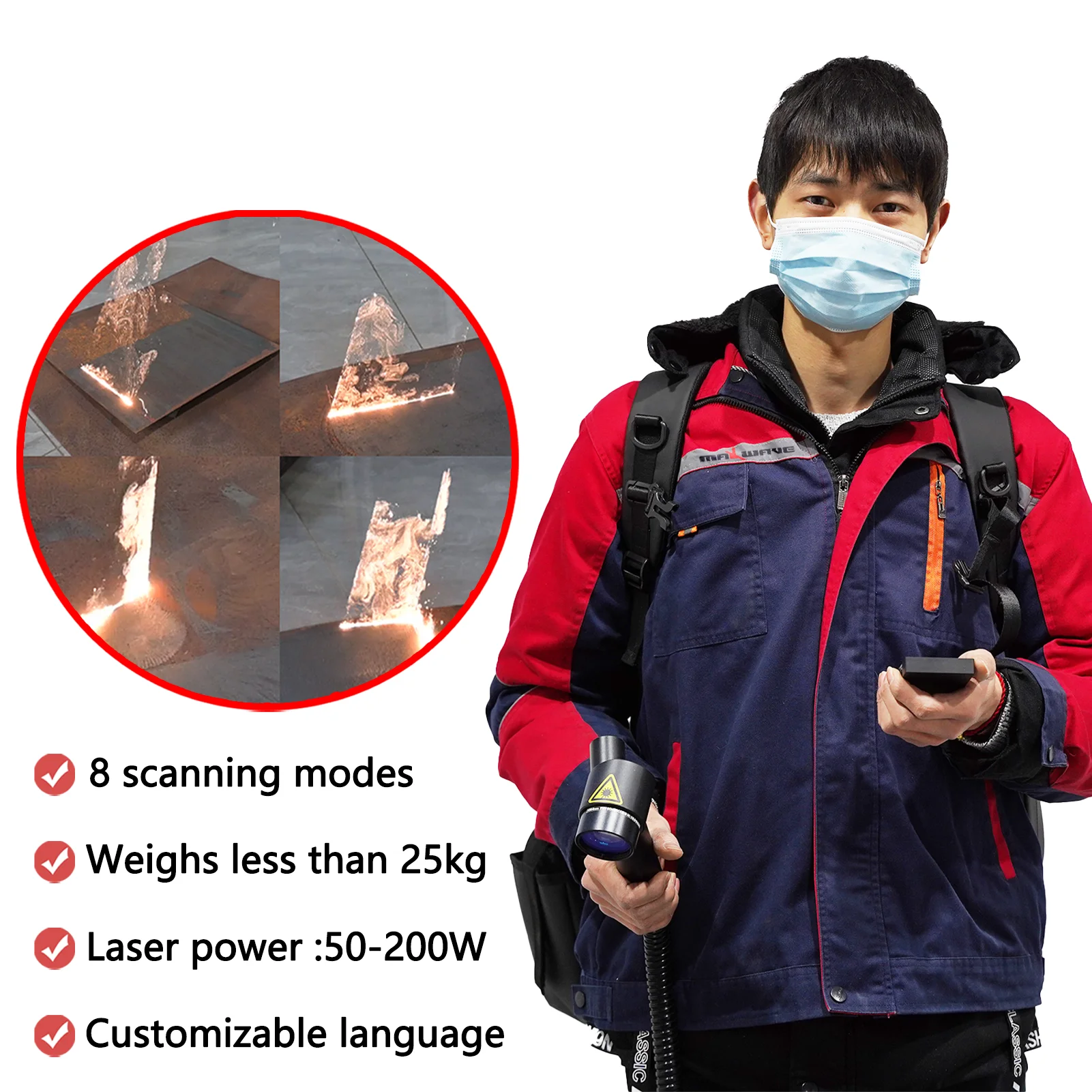 Backpack Laser Cleaner Pulsed Fiber Laser Cleaning Machine 50w Rust Removal Machine For Wood Metal Rust And Paint Removing