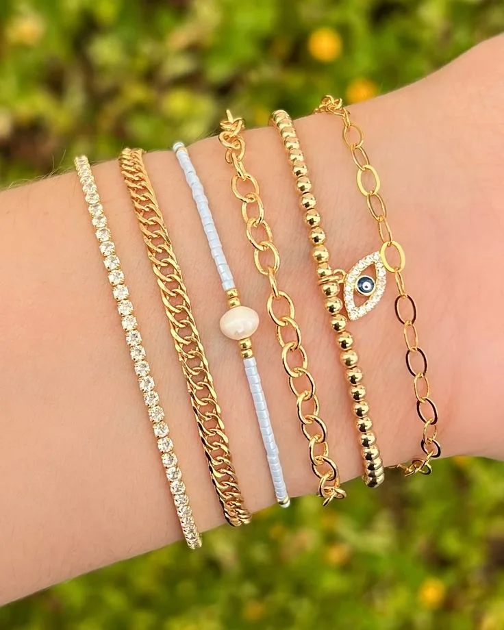 6pcs Cuban Punk Devils Eye Rhinestone Chain Multi-Layer Bracelet for Women