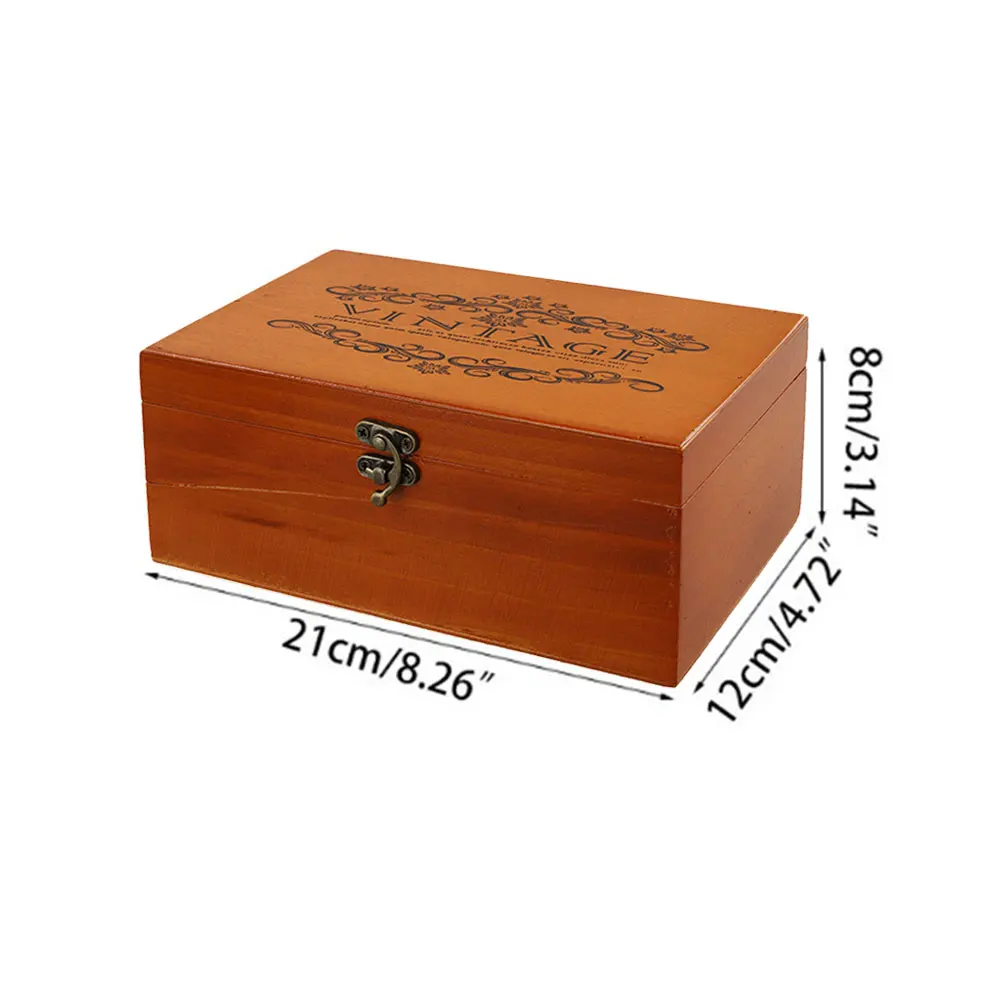 Retro-Aufbewahrungsbox aus Holz mit abschließbarem Holz, dekorativer Koffer für Zuhause oder Büro, Holzkiste mit Klappdeckel, Andenkenhalter mit Schloss – Detail 17