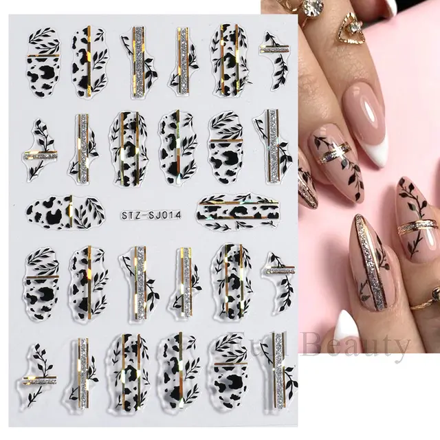 Gold Black Holographic Nail Sticker Fall Leaf Design Watercolor Flower 3d  Nail Art Sliders Autumn Winter Manicure Foils Lastz-sj - Stickers & Decals  - AliExpress