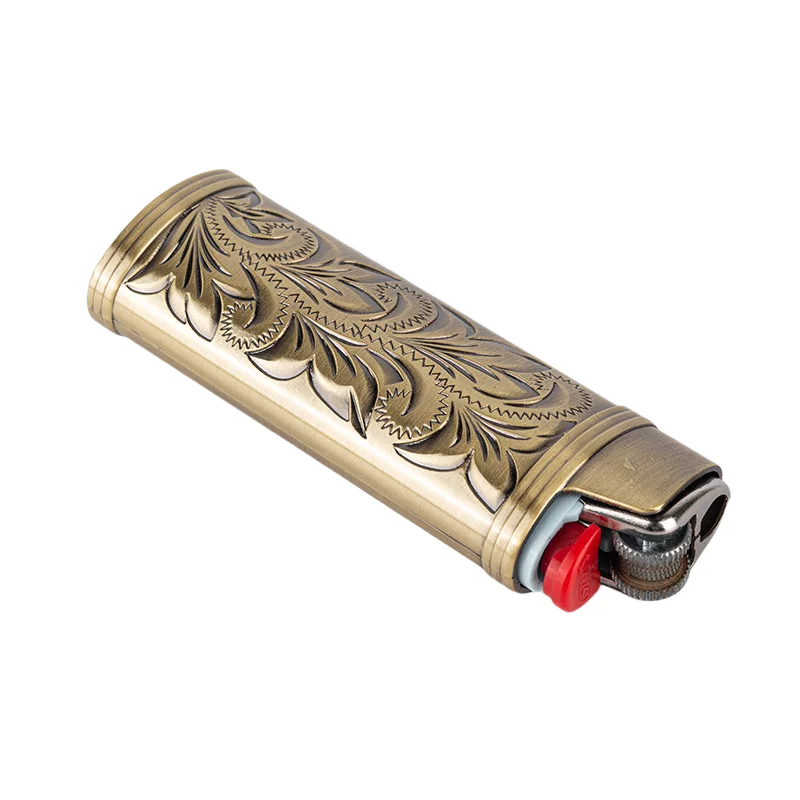1pcs Vintage Fortune Flower Metal Lighter Case Compatible with BIC J3 Full Size Lighters