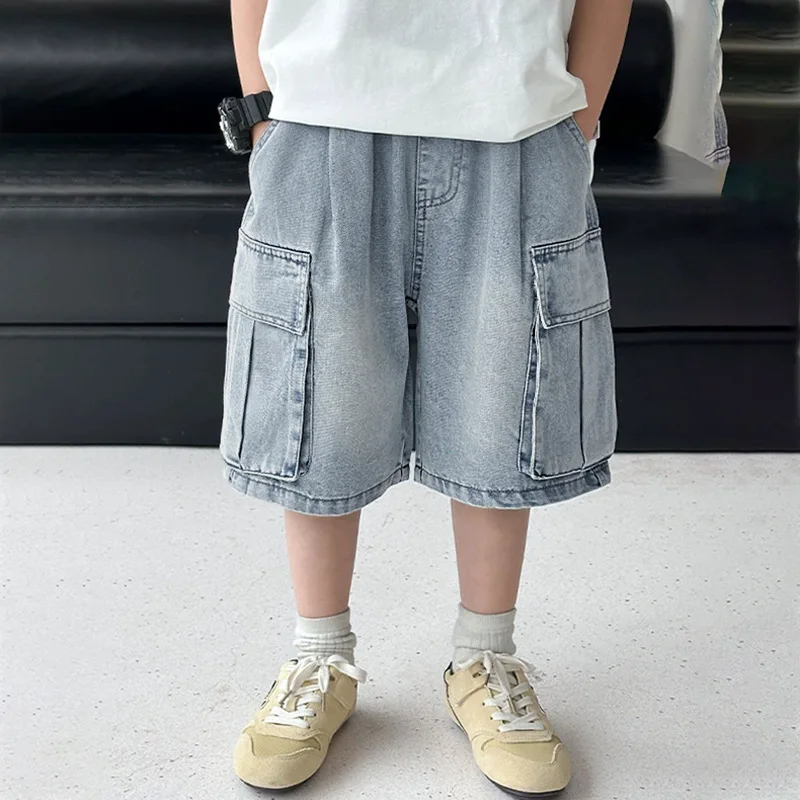 2026 1pc Boys Denim Shorts Summer Casual Five Point Pants Korean Style Versatile Cargo Pants For Daily Wear short pants for boys 4