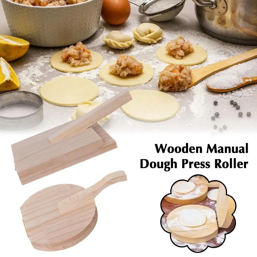 1pc Wooden Manual Dough Press Roller Corn Tortilla Bun Baking Pastry Press Mold Kitchen Dumpling Maker Skin Skin B1U2 dumpling maker,tortilla press