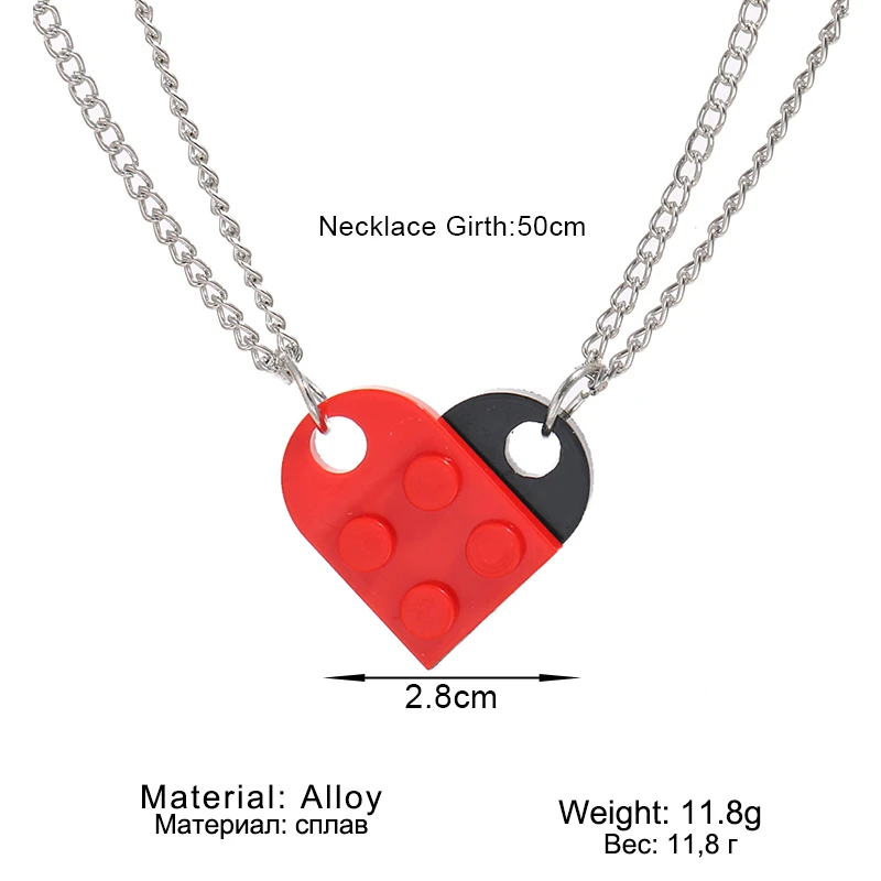 Ubuy Lego Piece For Heart Necklace 2Pcs Cute Love Heart Brick