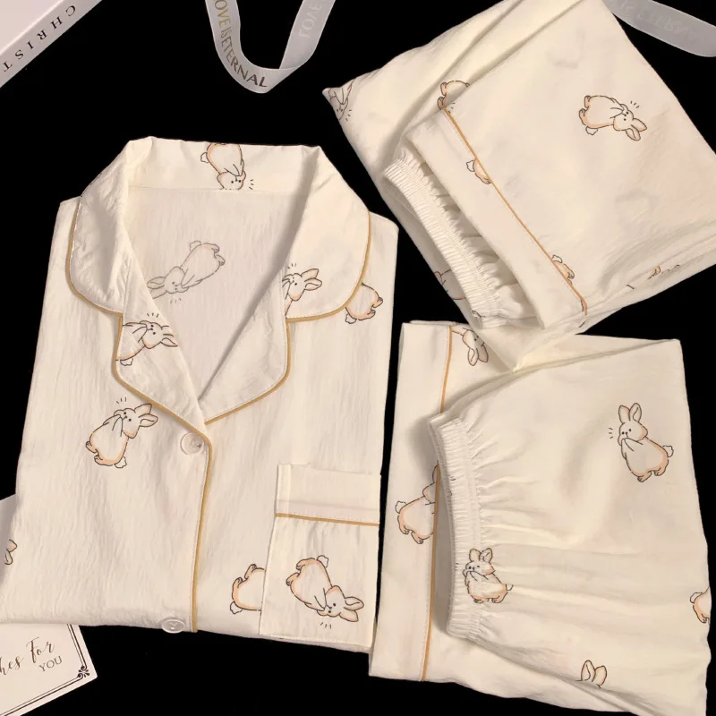 بيجامة نسائية كورية جديدة بسيطة مطبوعة على شكل أرن...