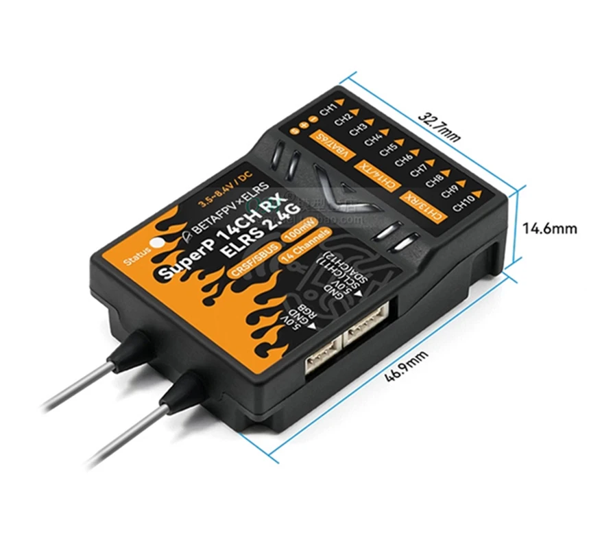 BETAFPV SuperP 14CH PWM 다이버시티 리시버 ELRS, 듀얼 안테나, 이중 수신, RC FPV 항공기 보트 드론용, 2.4Ghz/915MHz