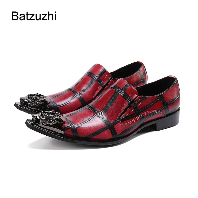 

Batzuzhi Italian Type Men's Shoes Metal Pointed Toe Wine Red Genuine Leather Dress Shoes Men Party & Wedding Zapatos Hombre!