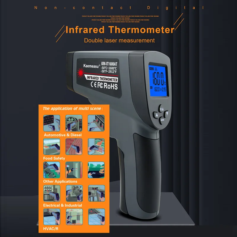 

-50~1600C Industrial Digital Infrared Thermometer Temperature Meter Gauge Non-contact IR Laser Pyrometer IR Thermometer