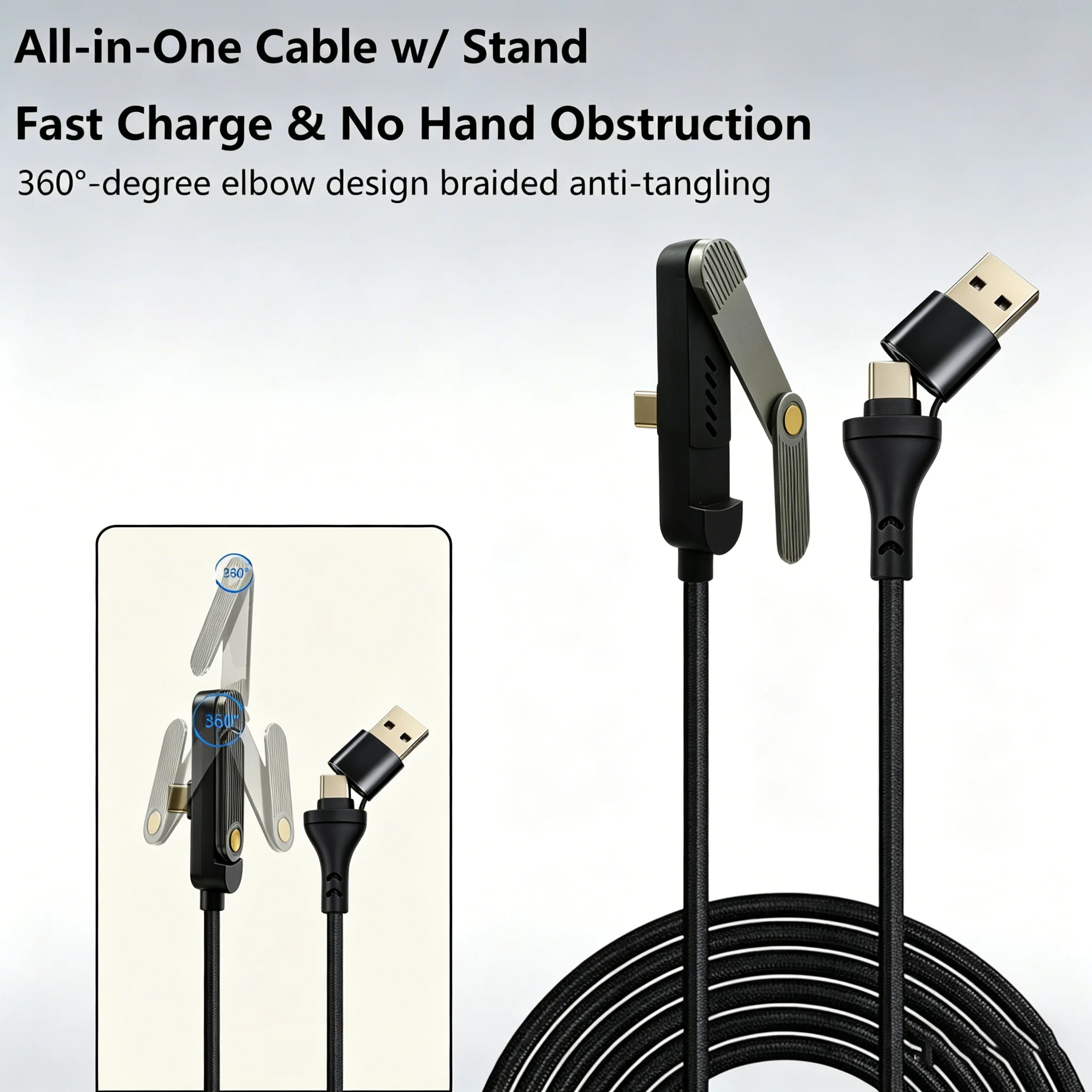 240W USB C To Type C Cable Elbow Fast Charging Data Cable Foldable Stand Phone Holder For iPhone 17/16/15 For Samsung Charger 2