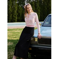 Cardigan en tricot rayé pour femme AP SS26, col rabattu, vêtements élégants 5