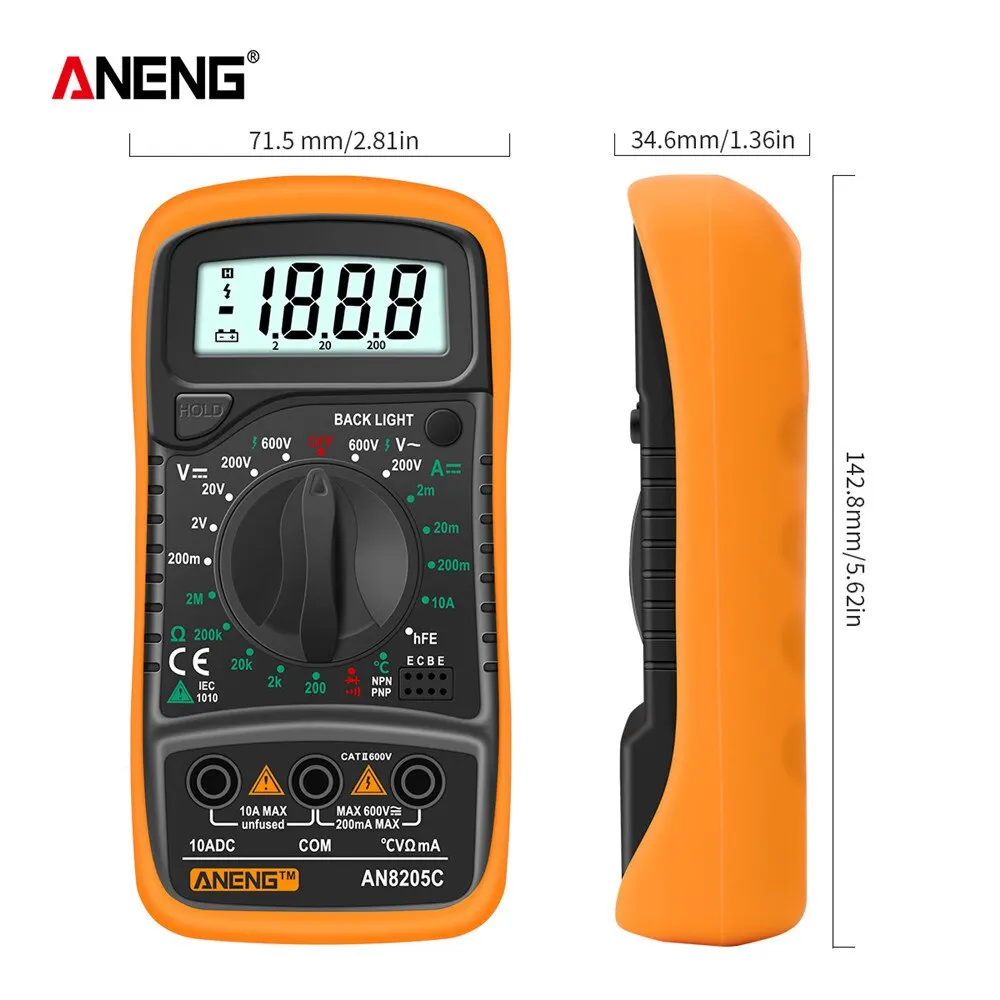Digital Multimeter ANENG AN8205C Digital Tester AC/DC Ammeter Multimeter Volt Ohm Multimetro Meter With Thermocouple LCD Backlight Portable Tools