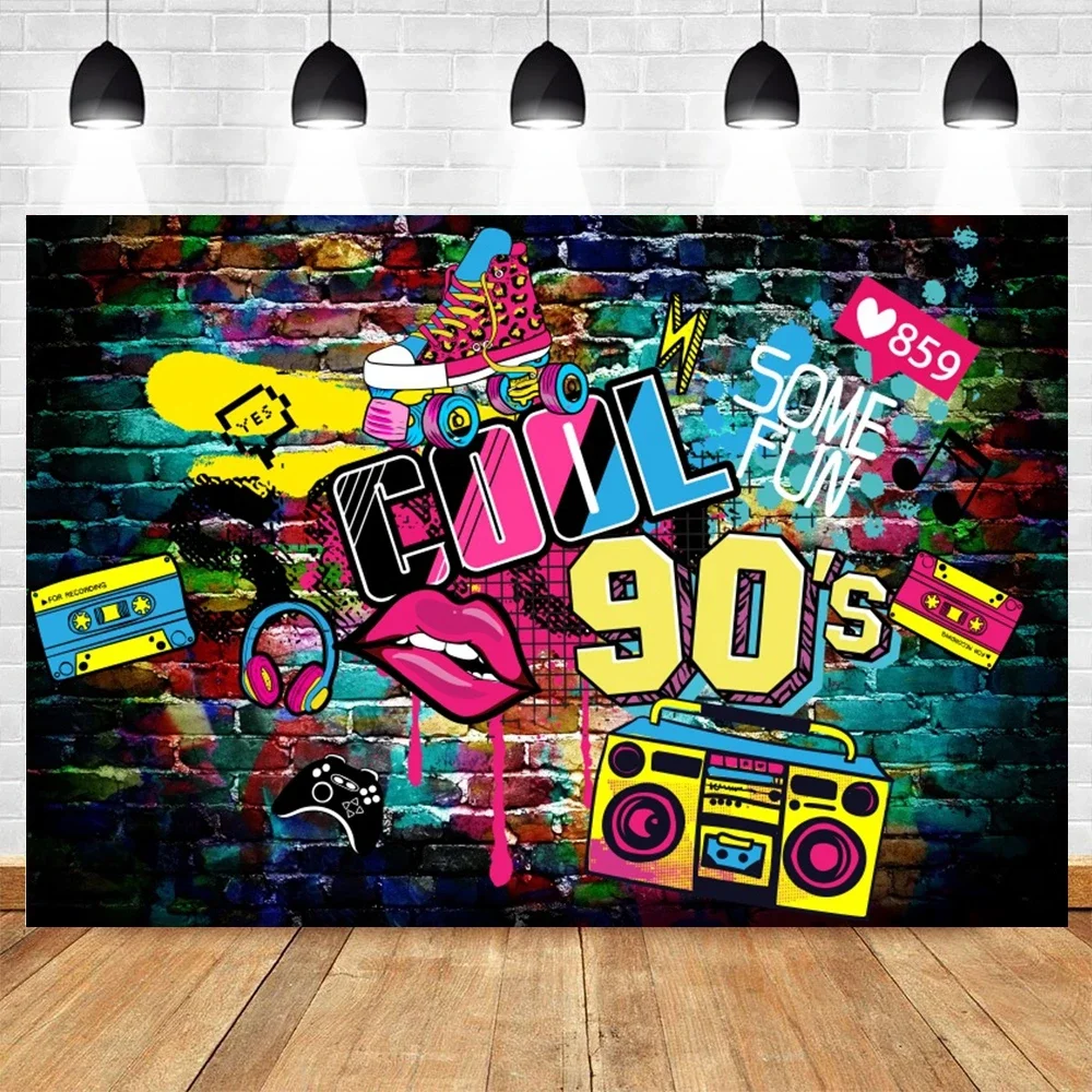 90er Jahre Thema 90er Jahre Disco Fieber Tänzer Party liefert Einweg geschirr Musik Glow Party Graffiti Ziegel Hintergrund Luftballons Dekor – Detail 6
