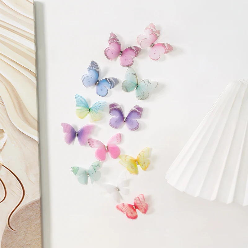 50Pcs 5cm 더블 나비 Appliqued 3D 시뮬레이션 Organza 나비 패치 DIY 공예 웨딩 파티 홈 장식