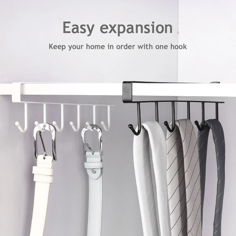 Multifunctional Kitchen Cabinet Mug and Sundries Organizer with Six Hooks - Black and White