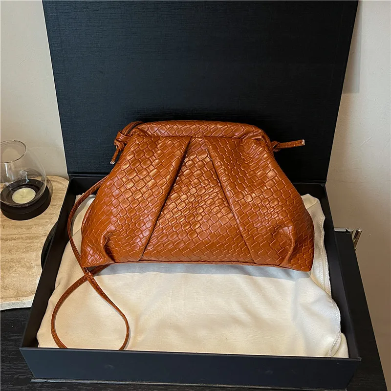 Woven Clip-On Women's Bag Fashionable Light Luxury Pleated Small Bag Versatile and Stylish Shoulder Clutch Crossbody Bag