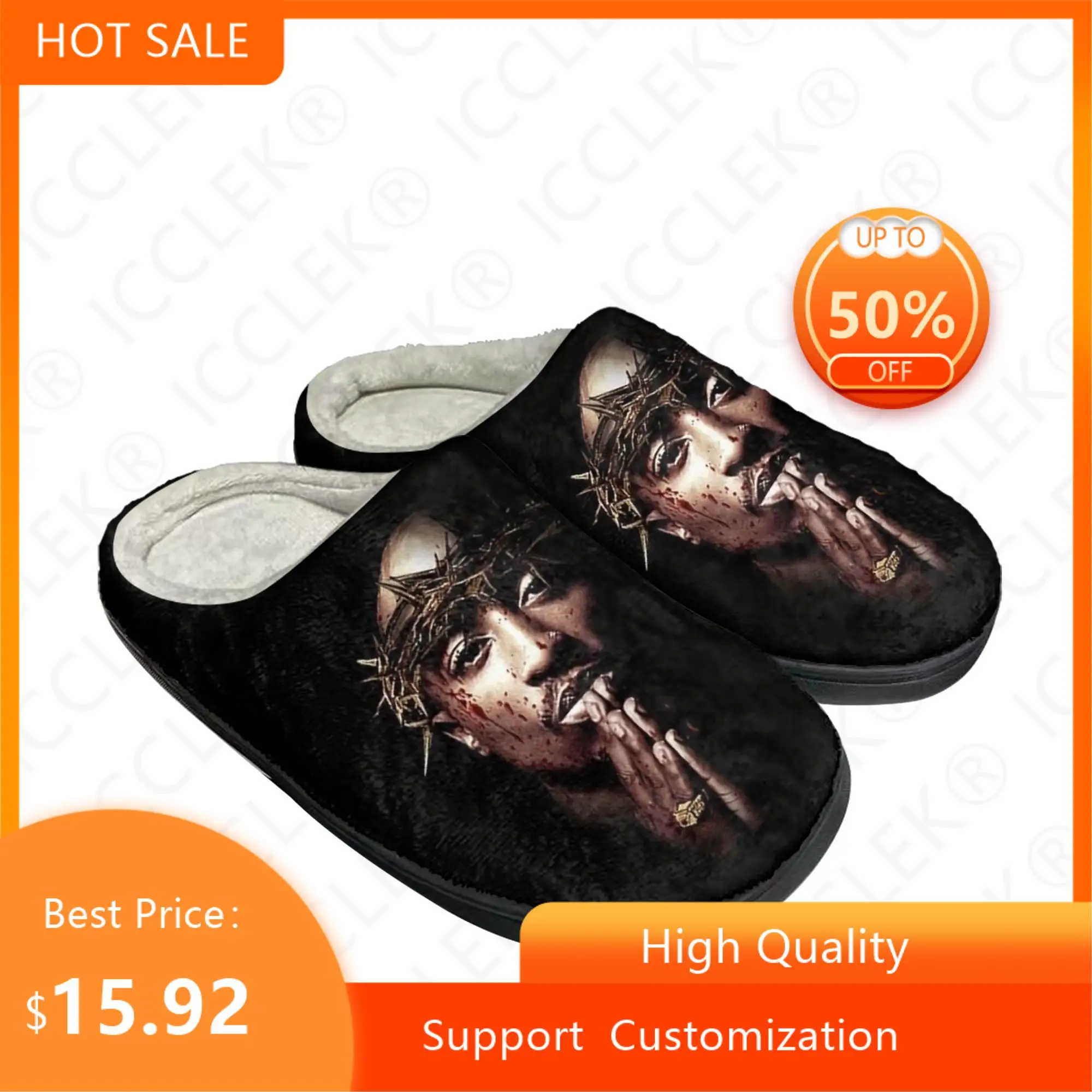 Rap 2Pac Tupac Home Cotton Custom Slippers Mens Women Sandals Plush All Eyez On Me Casual Keep Warm Shoes Couple Thermal Slipper