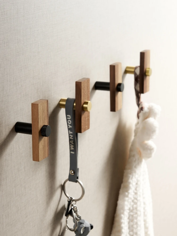 Description Picture 3 of itemTriangle Shape Brass Solid Wood Hooks Multi-Purpose Key Holder Decoration Wall Coat Rack Door Clothes Storage Home Organizer