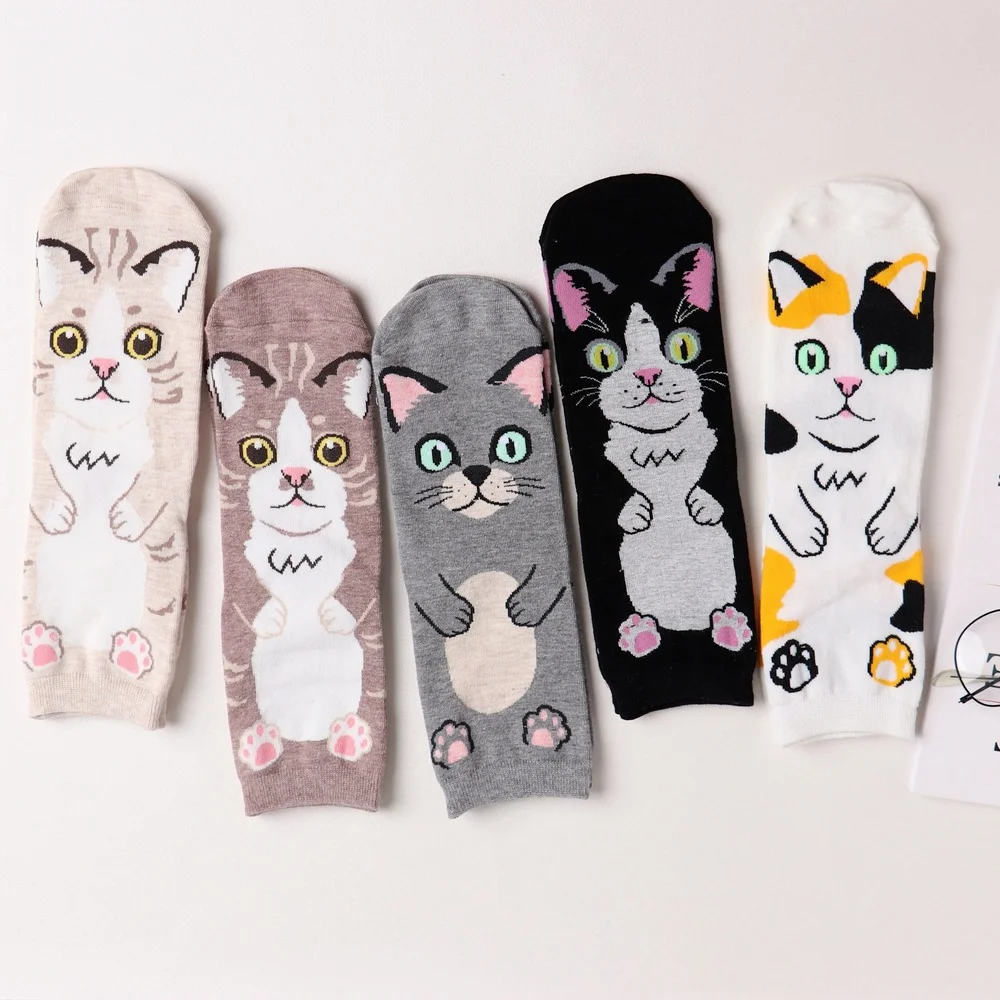 

5 Pairs Funny Cute Adult Cartoon Socks Animal Kawaii Cat Casual Comfortable Cotton Mid-tube Women Socks