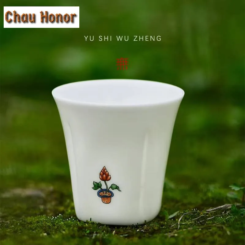 2pc/set Dehua White Porcelain Tea Cup Creative Small Flower Art Fragrant Cup Smelling Tea Pair Set of Cups Kung Fu Teaware 60ml