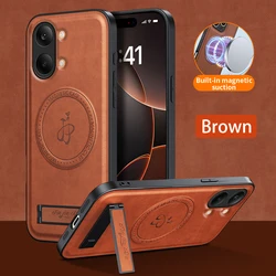 Luxury Leather Magnetic Shockproof Phone Case with Full Camera Protection and Stand Feature for Poco X8 Pro (Brown)