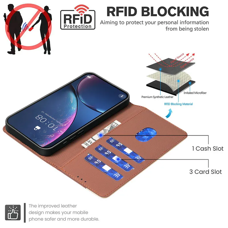 Luxury RFID Leather Wallet Flip Case - Ultra Premium Cover and Protective Shell