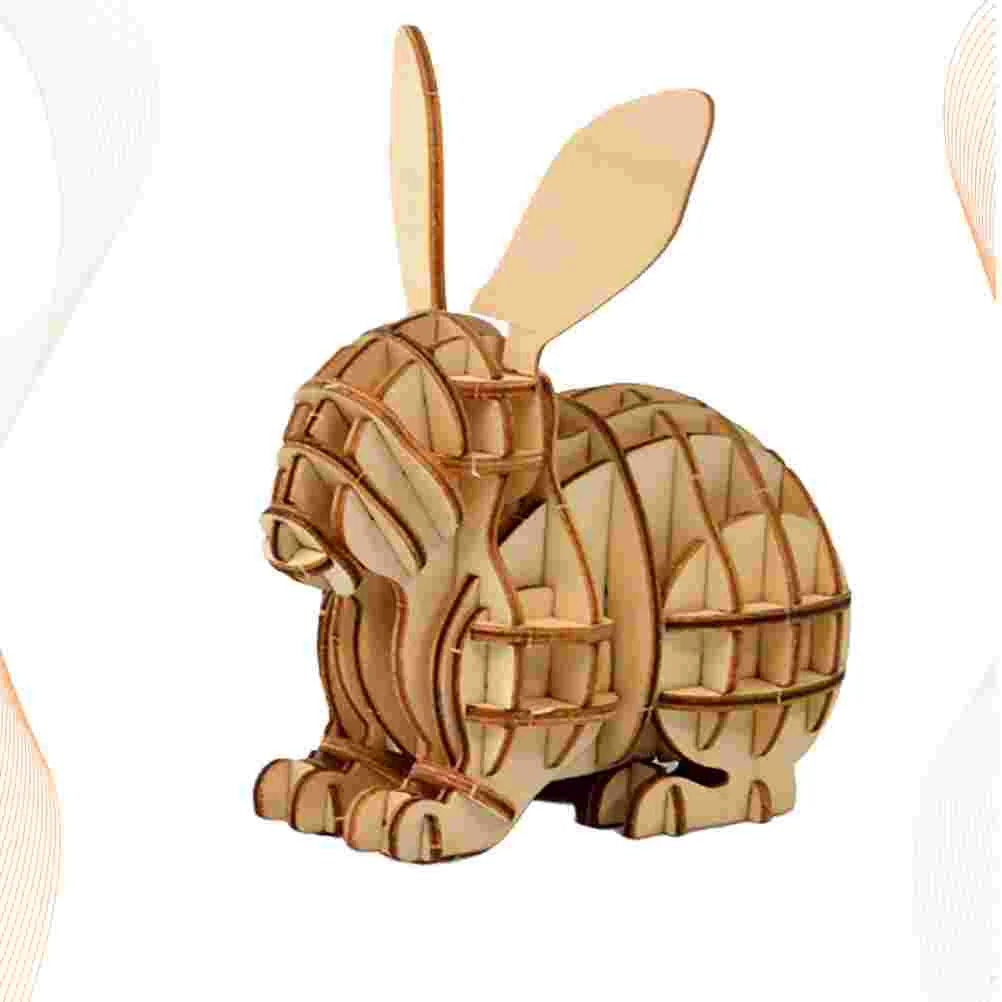 

3D Wooden Assembly Puzzle DIY Rabbit Assembly 3D Bunny Model Brain Teaser Puzzles Wood Craft Desktop Educational Toys Kids Gift