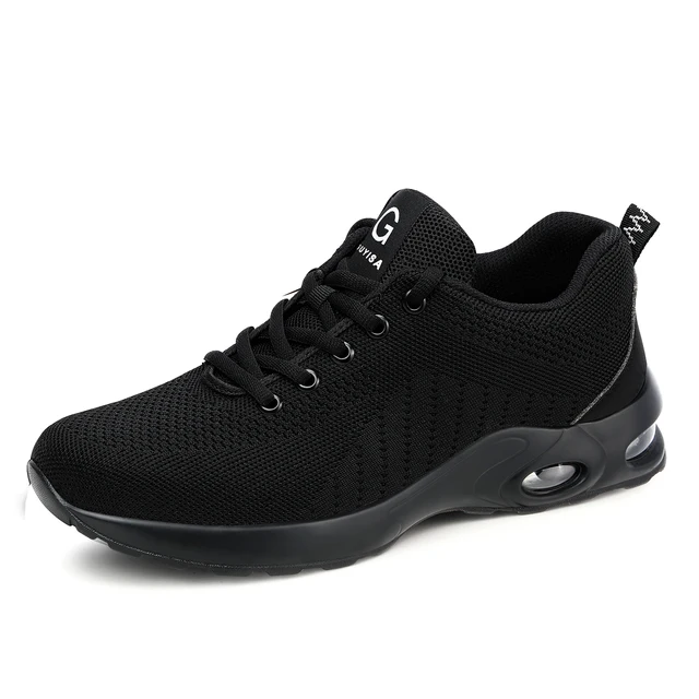 Men Work Safety Shoes Man Safeti Breathable Air Cushion Work Protective Sneakers Anti-Puncture Work Male Steel Toe Safety Boots 9192-black
