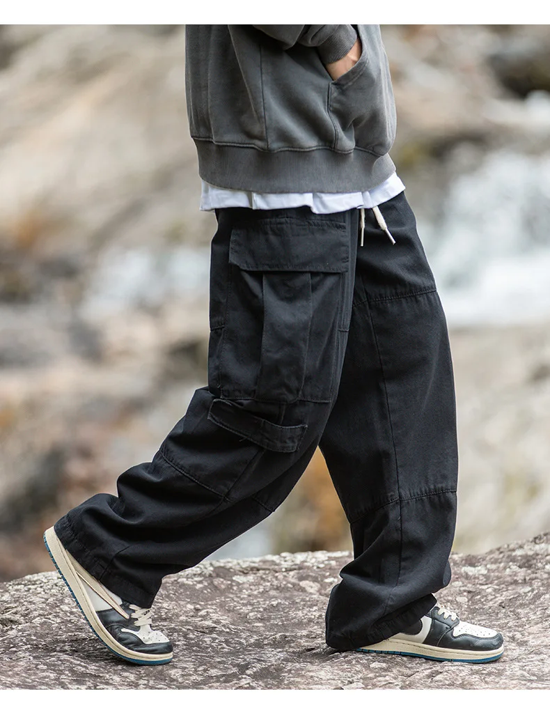 Retro workwear casual pants loose splicing design for outdoor baggy pants cargo pants men trousers