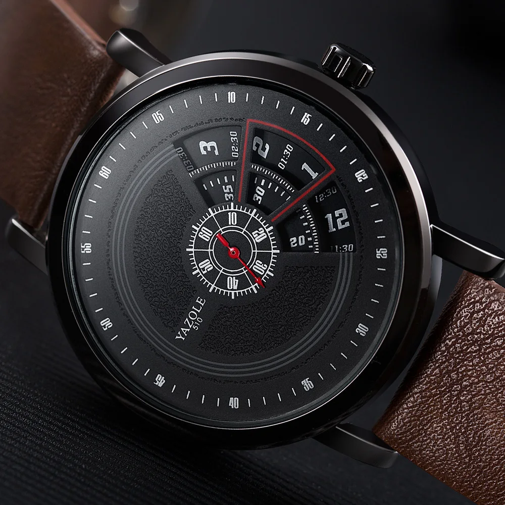 

2023 Yazole Watch Men Creative Turntable Sports Watches Casual Leather Band Quartz Wristwatches Men Best Gifts Montre Homme