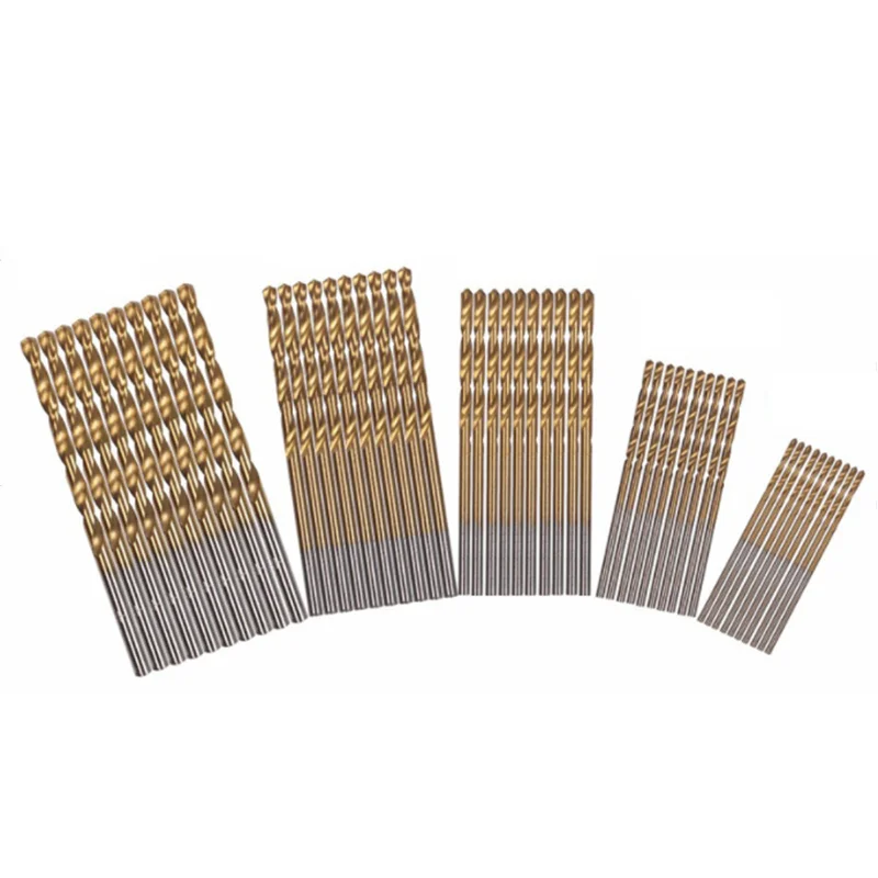50pcs titanium plated twist drill HSS micro open hole straight handle twist drill 1-3mm electric punch bit set