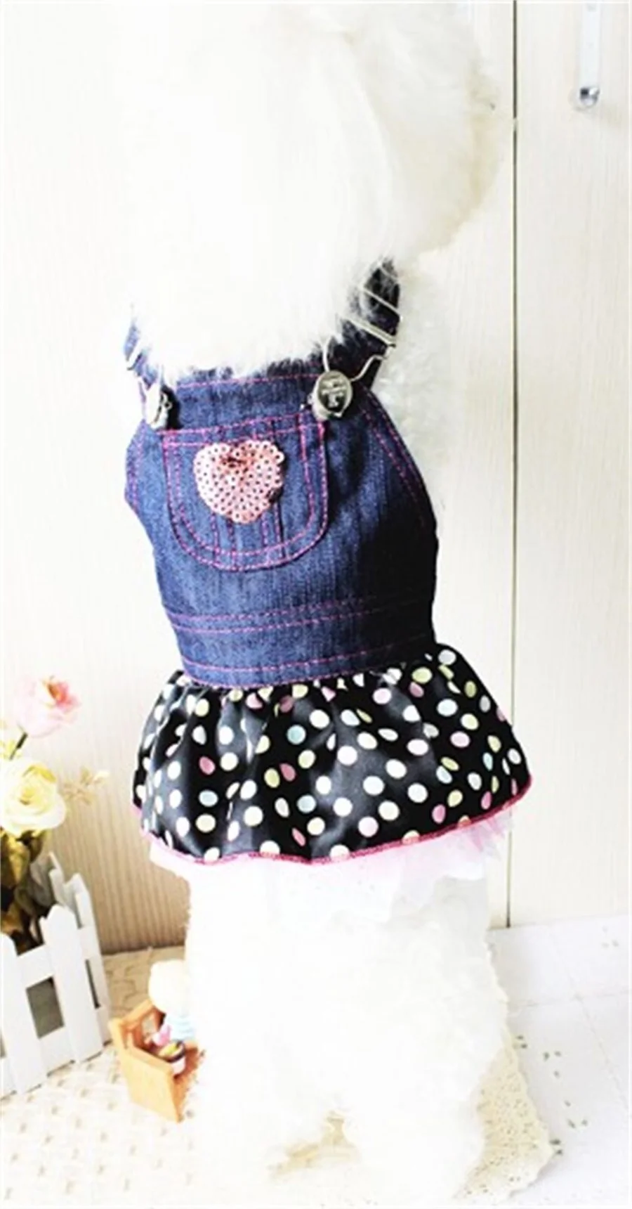 Dog Clothes Denim Dot Dog Dress Summer Wedding Skirt Spring