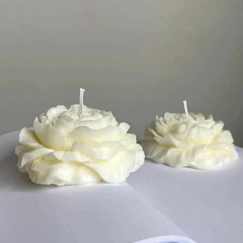 Stampo In Silicone Per Candele A Forma Di Peonia - 3 Cavità Per Resina Epossidica, Sapone, Cera - Bianco 10x9.5cm