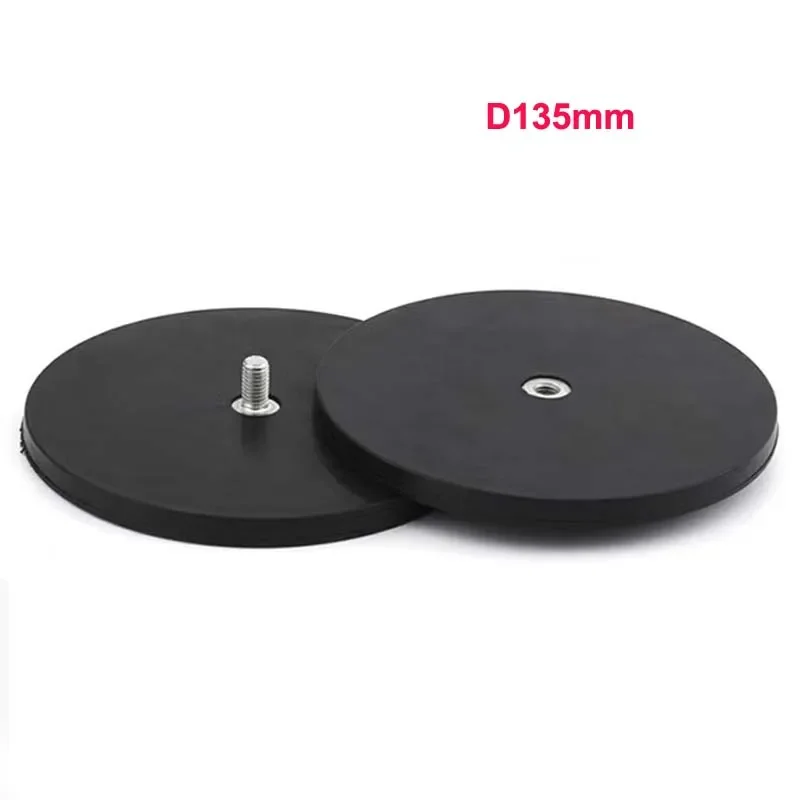 

Ø135mm Rubber Coated Neodymium Pot Magnets M6/M8 female thread Suction Cup Mounting Bracket, Rubber Coated Magnet holds 55KG