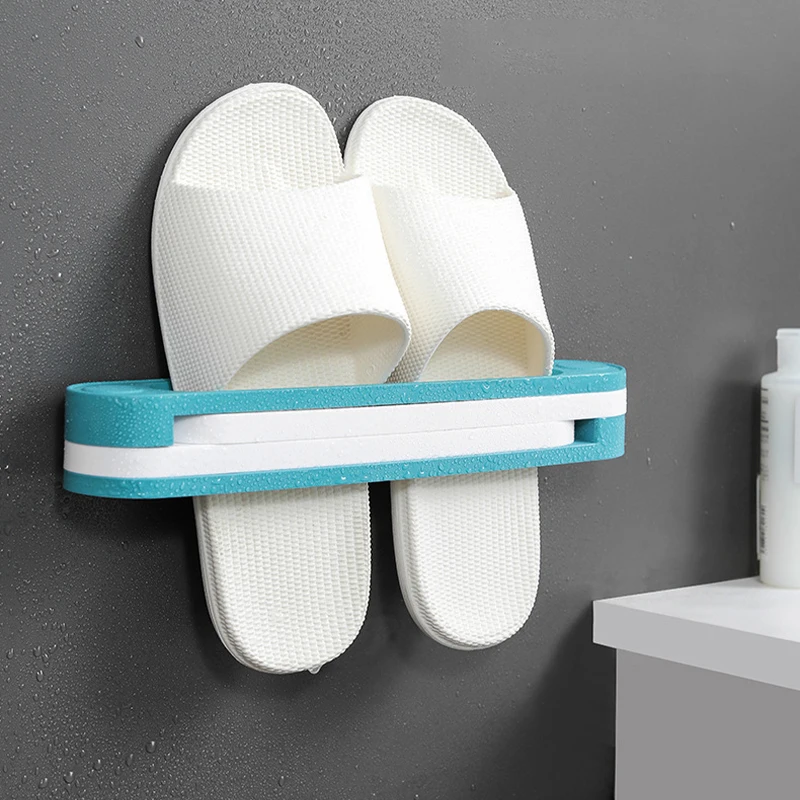 3in1 Slipper Rack Bathroom Towel Rack Multi-Functional Wall Hanging Folding Storage Non Perforated Installation