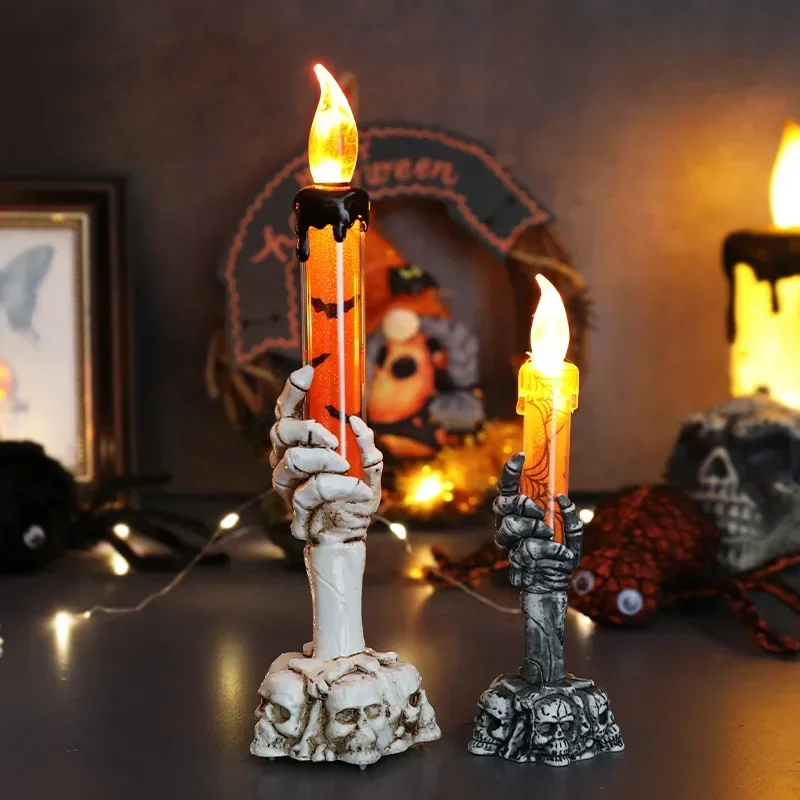 Halloween Skull Candlestick Led Light Skull Ghost Hand Flameless Candle Light Party Bar Decoration Halloween