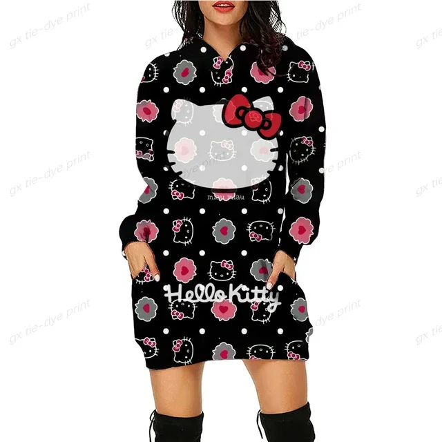thumbnail image 1 of Sudaderas con capucha de otoño para mujer, sudaderas largas de HELLO KITTY con diseño de patchwork, sudaderas ajustadas a la moda para mujer, sudaderas con capucha, abrigos casuales para mujer, 1 of 5