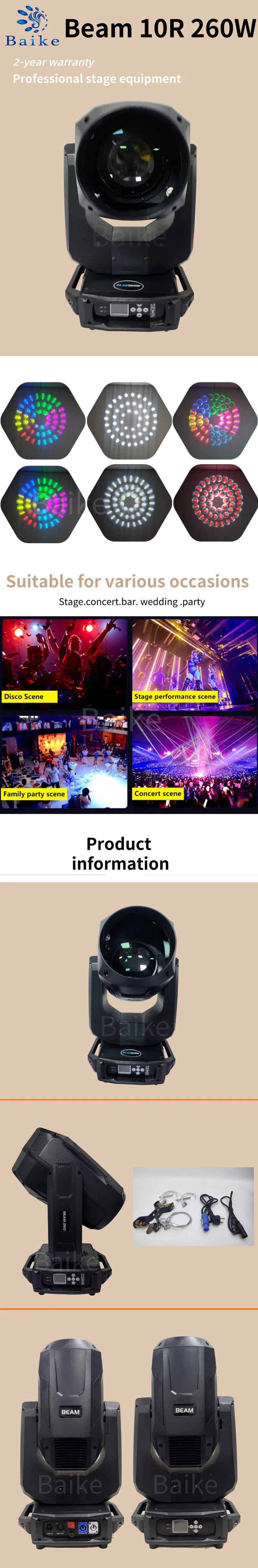 Description Picture 2 of item1-10PCS Lyre Beam 10R 260W Moving Head Beam Light Sharpy Beam 260W Move Head Gobo Stage Wash Beam Super Bright Dj Light flycase