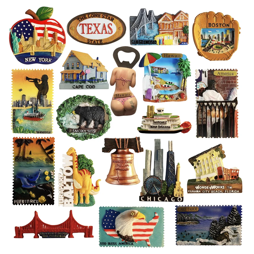 

North America USA Texas Hawaii Chicago Fridge Magnets Tourism Souvenir Refrigerator Magnetic Sticker Collection Handicraft